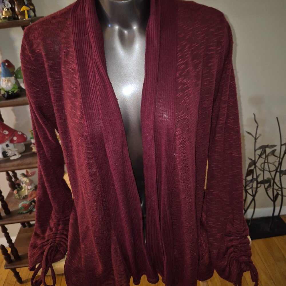 Xhilaration Burgundy Open Front Cardigan with Detailed Back Size Small